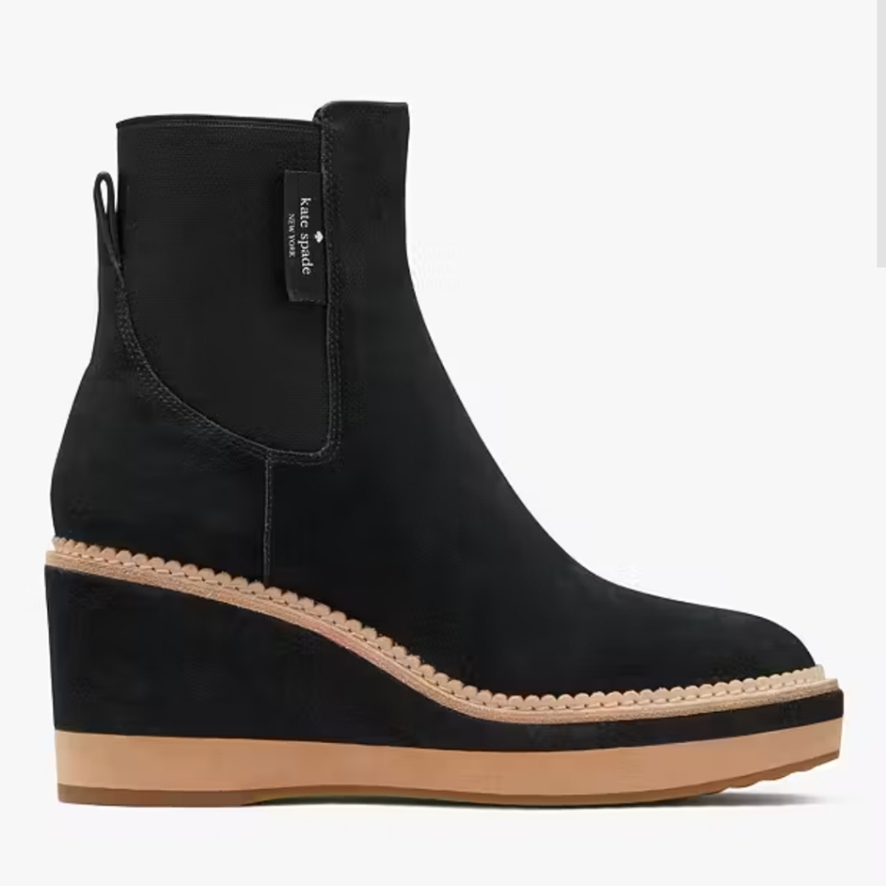 Kate Spade Addison Black and Tan Wedge Bootie Boots